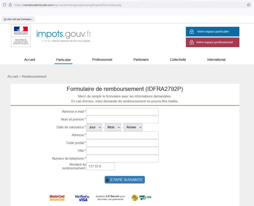 Le formulaire de remboursement permet aux arnaqueurs de disposer des coordonnées bancaires des victimes. Image
