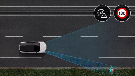 Parmi les systèmes de sécurité, la reconnaissance des panneaux de signalisation avec alerte de survitesse. Image